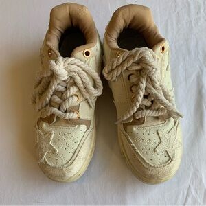 Women’s Cream Star Accent Sneakers with Chunky Rope Laces